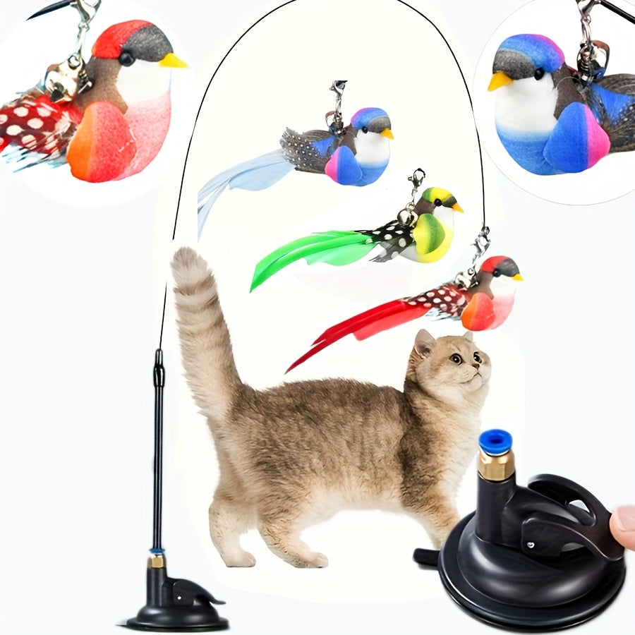 Simulated Bird Cat Teaser Wand Set — Interactive Feather Toy