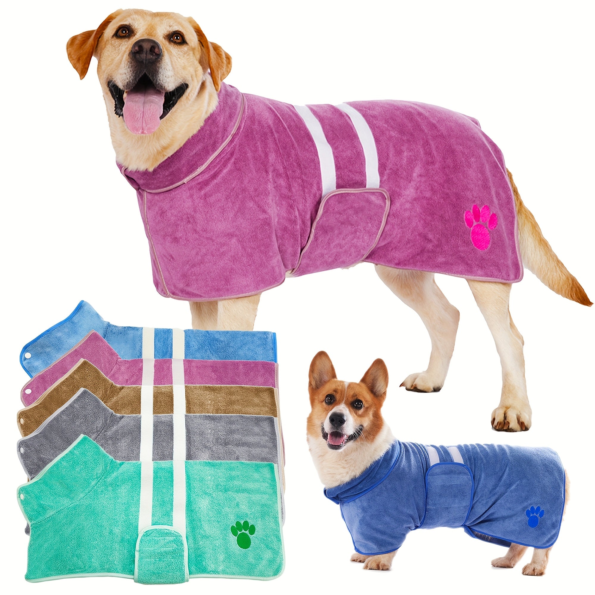 Embroidered Dog Bathrobe - Super Absorbent Quick-Dry Robe with Adjustable Belly Band