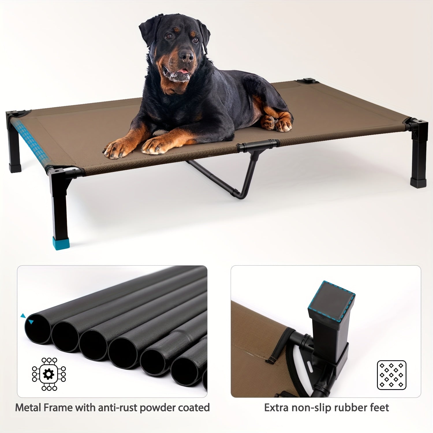 Cooling Elevated Dog Bed - Raised Breathable Mesh Cot with Metal Frame & No-Slip Feet