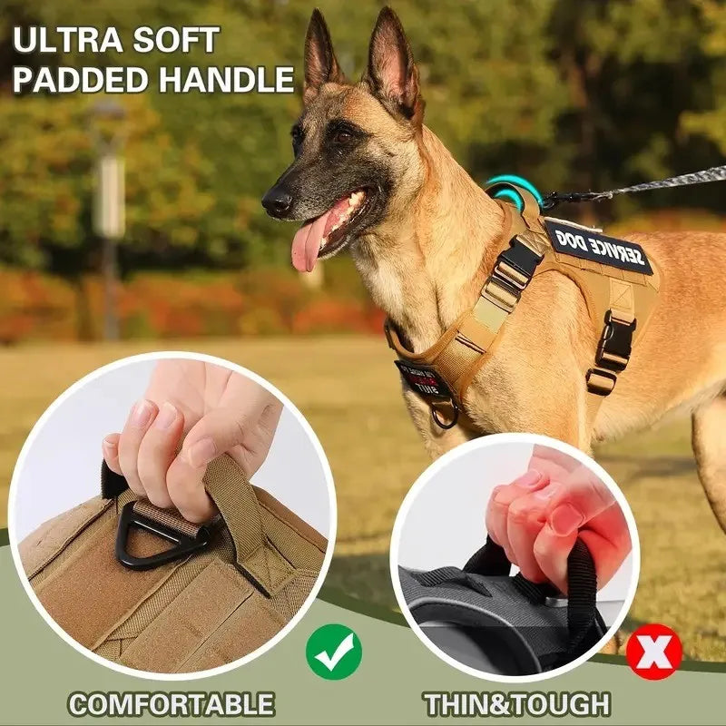 Tactical Dog Harness Adjustable Military Emotional Support Service Dog Vest With Handle & Molle For Medium Large Dogs Easy Contr