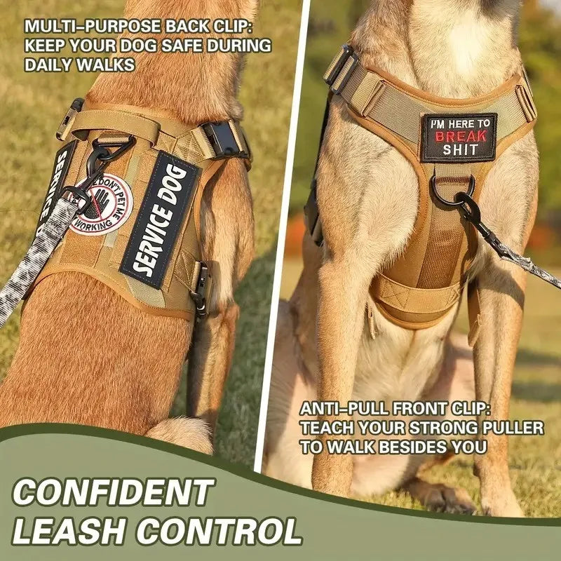 Tactical Dog Harness Adjustable Military Emotional Support Service Dog Vest With Handle & Molle For Medium Large Dogs Easy Contr