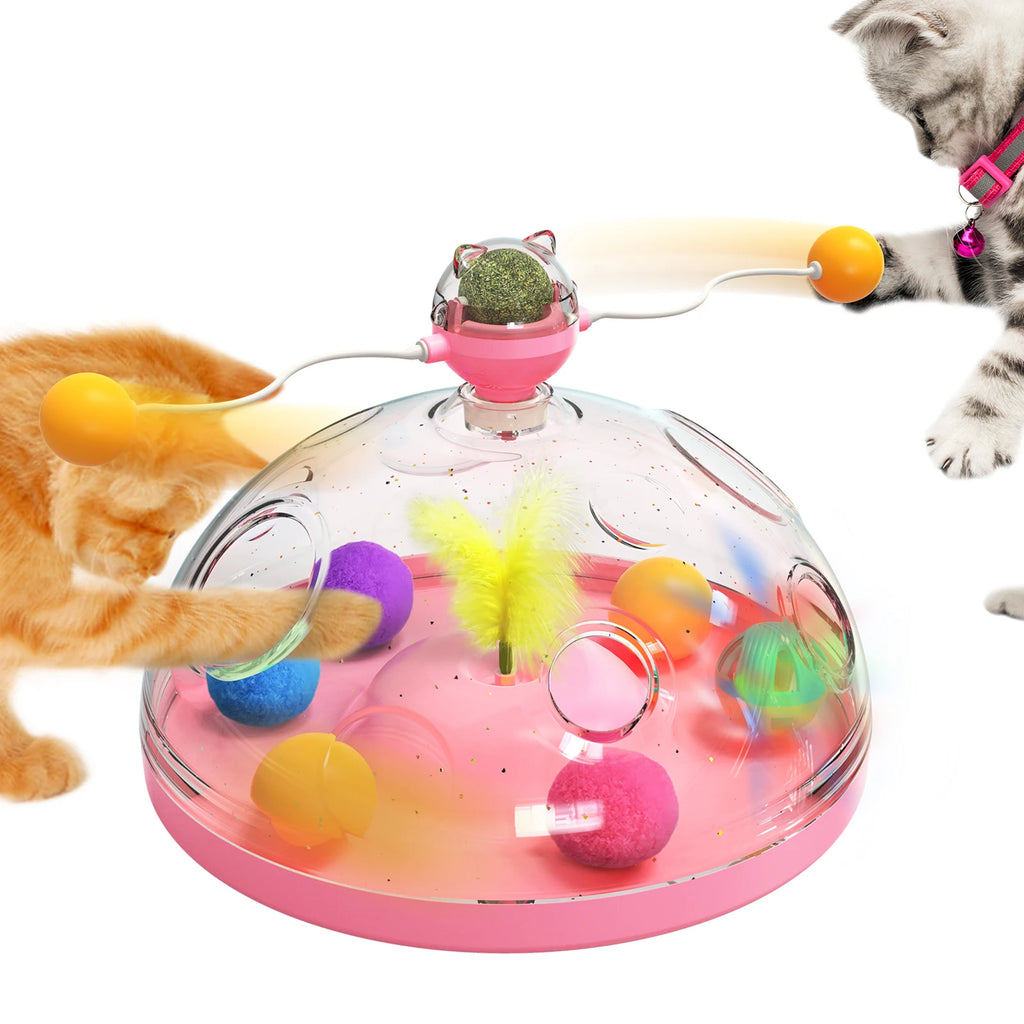 Cat Puzzle Toy — Spinning Track, Balls & Feather Teaser