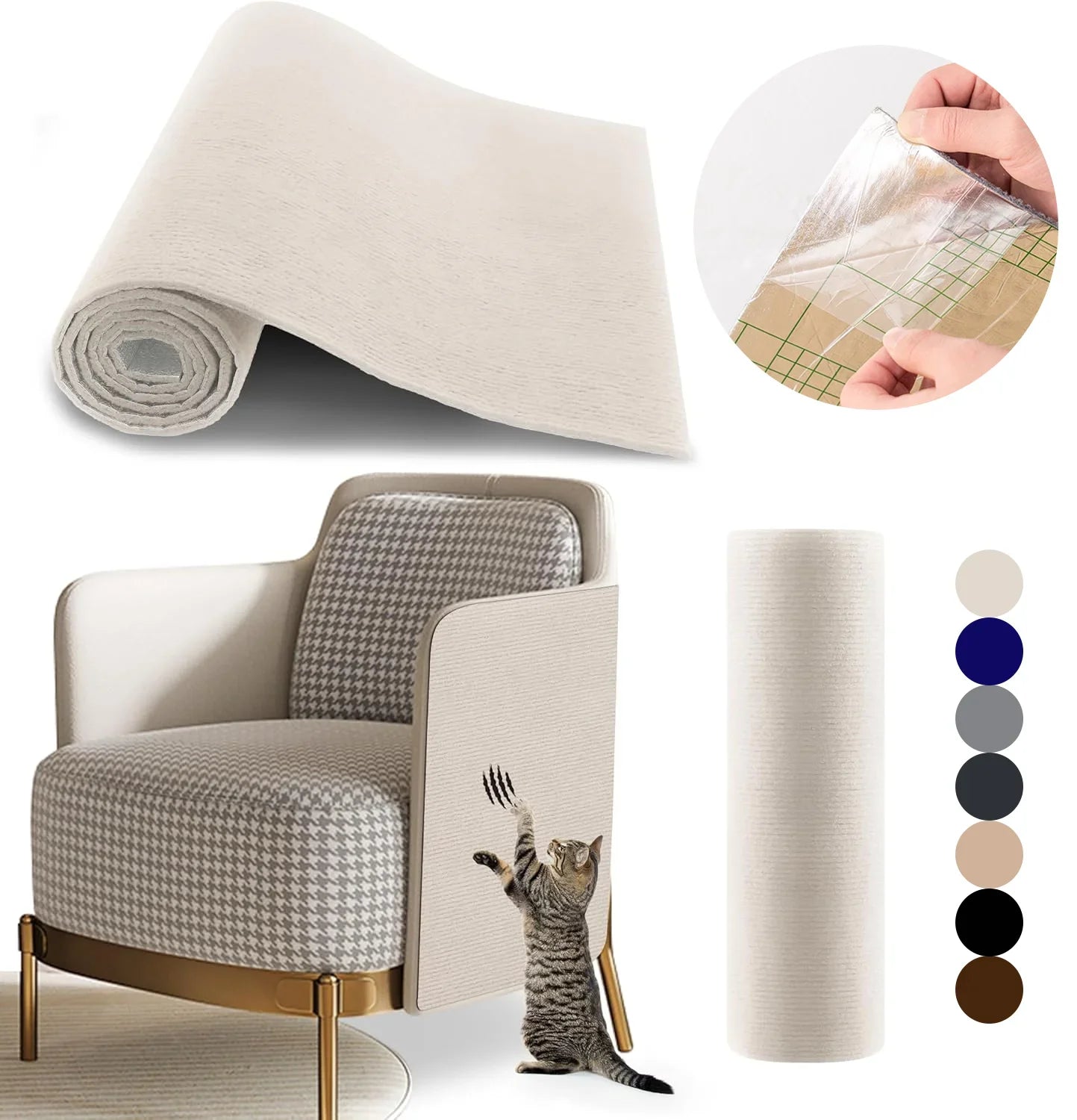 Trimmable Self-Adhesive Cat Scratch Mat - Furniture & Sofa Protector for Cats