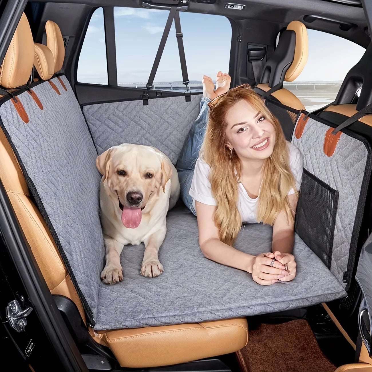 Dog Back Seat Hammock Cover - Waterproof Scratch-Proof Non-Slip Pet Car Seat Protector