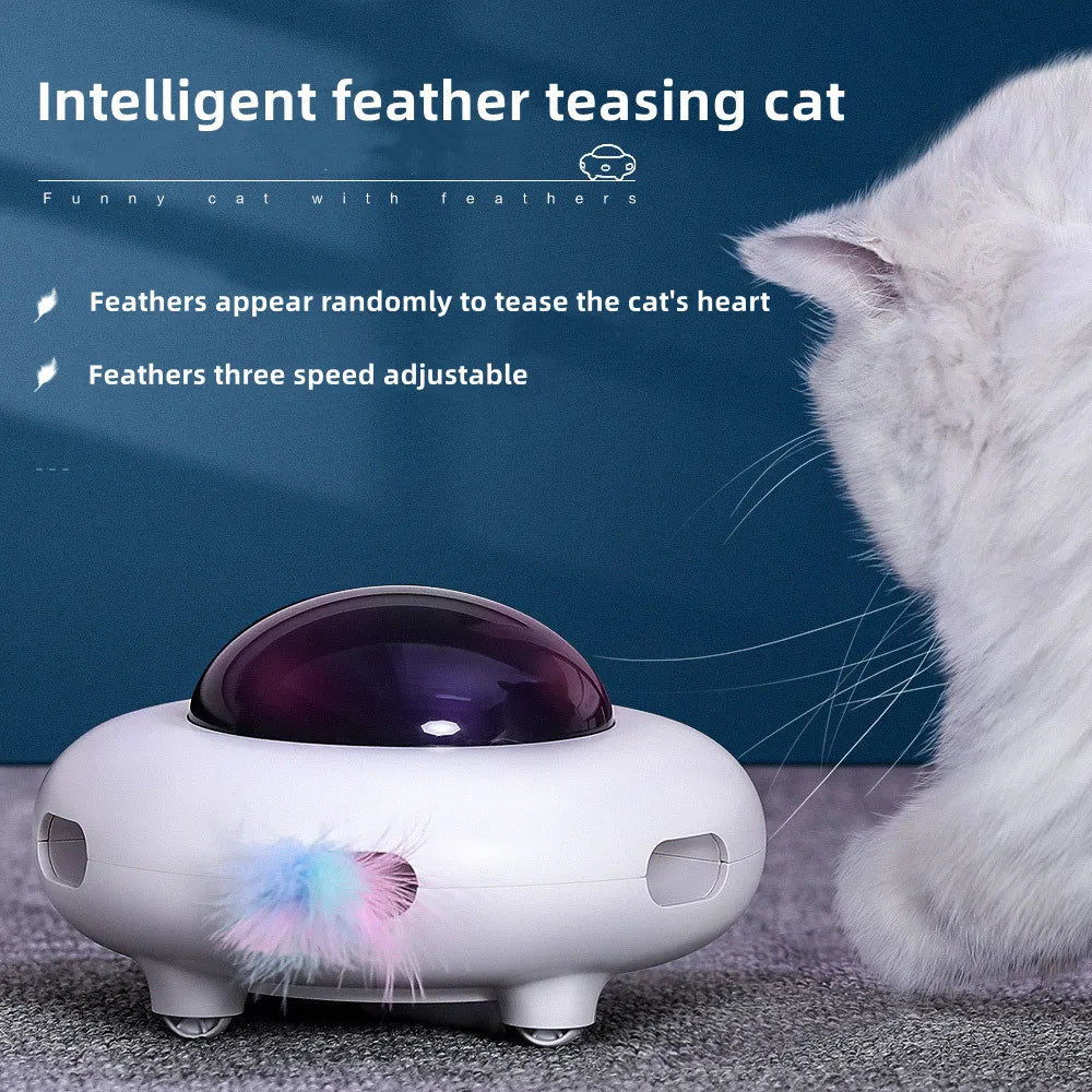 Smart UFO Cat Teaser Toy — Auto-Rotating with Replaceable Feather