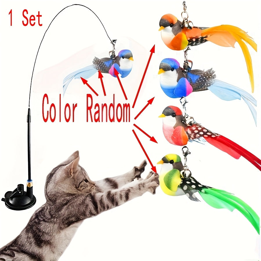 Simulated Bird Cat Teaser Wand Set — Interactive Feather Toy