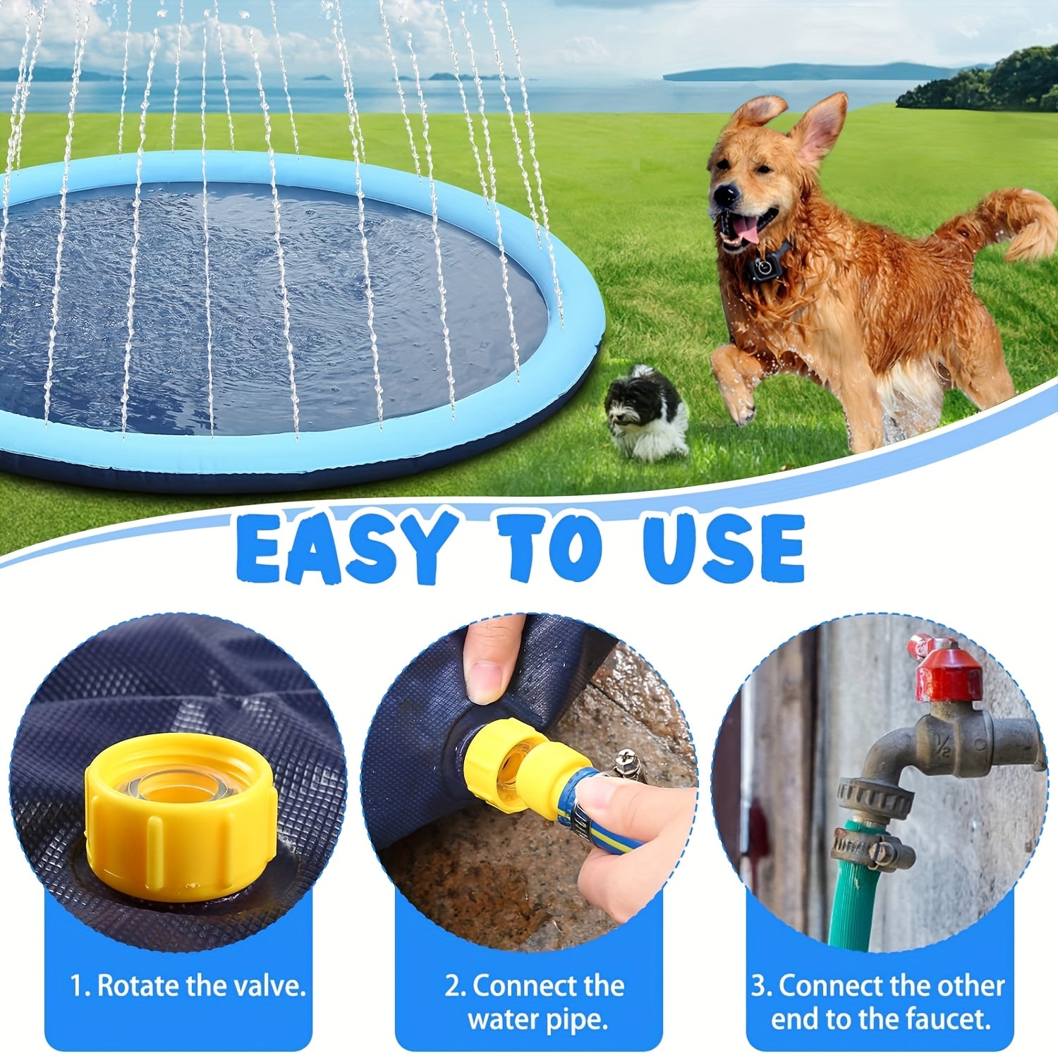 Dog Splash Pool & Cooling Mat - Extra Thick 0.6mm Non-Slip Outdoor Water Play Mat