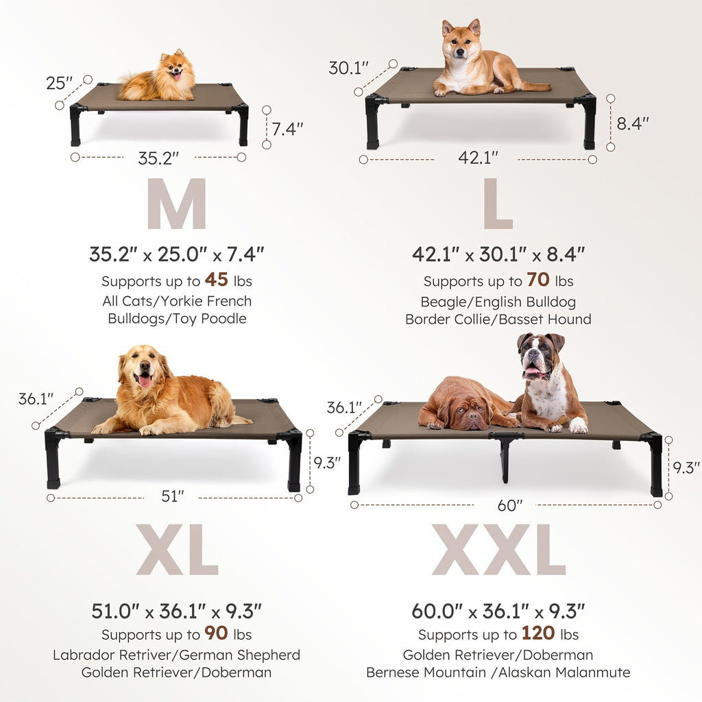 Cooling Elevated Dog Bed - Raised Breathable Mesh Cot with Metal Frame & No-Slip Feet
