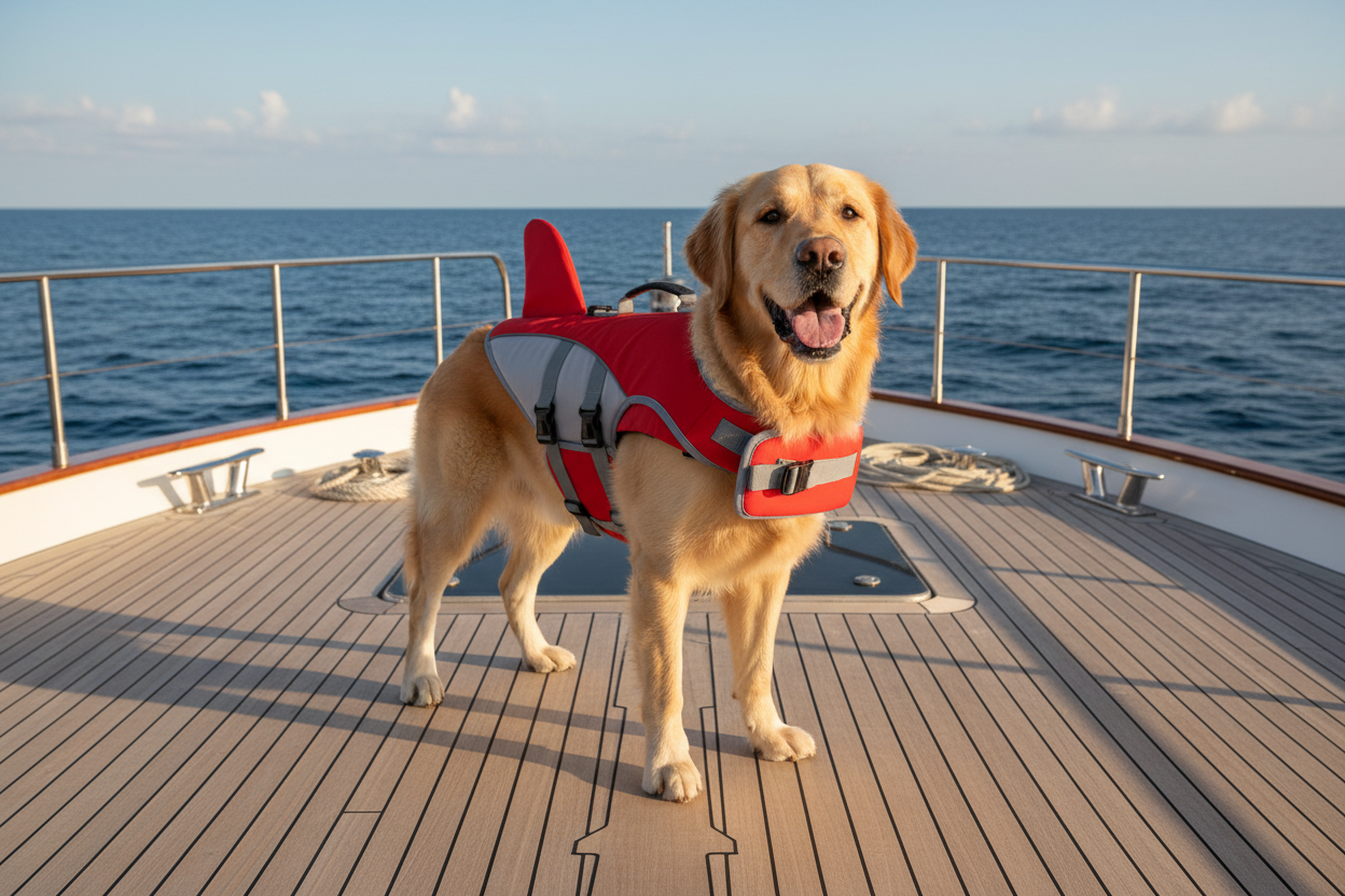 Red Shark Vest - Large Dog Wide Boat Shot